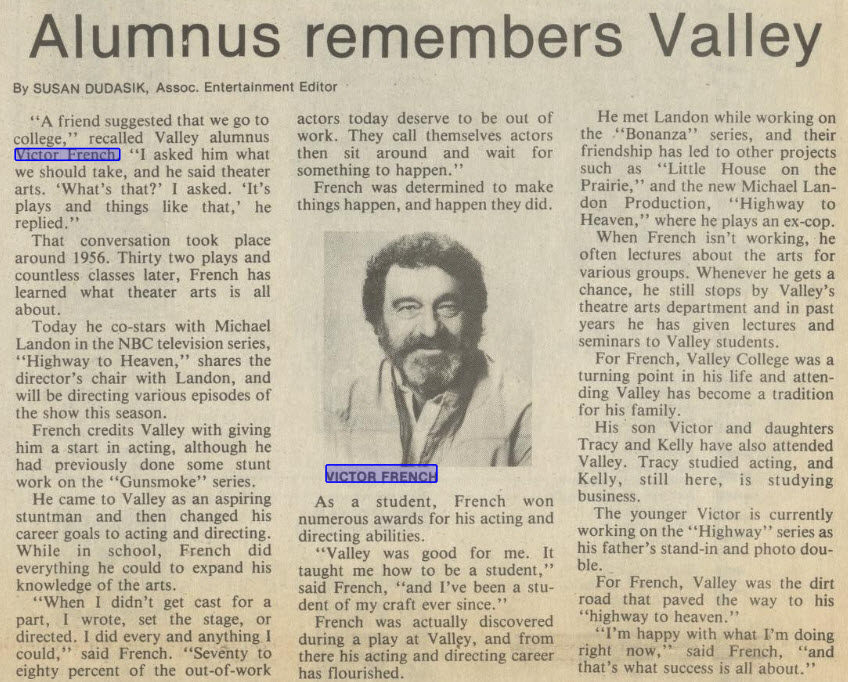 Victor French 1984 article